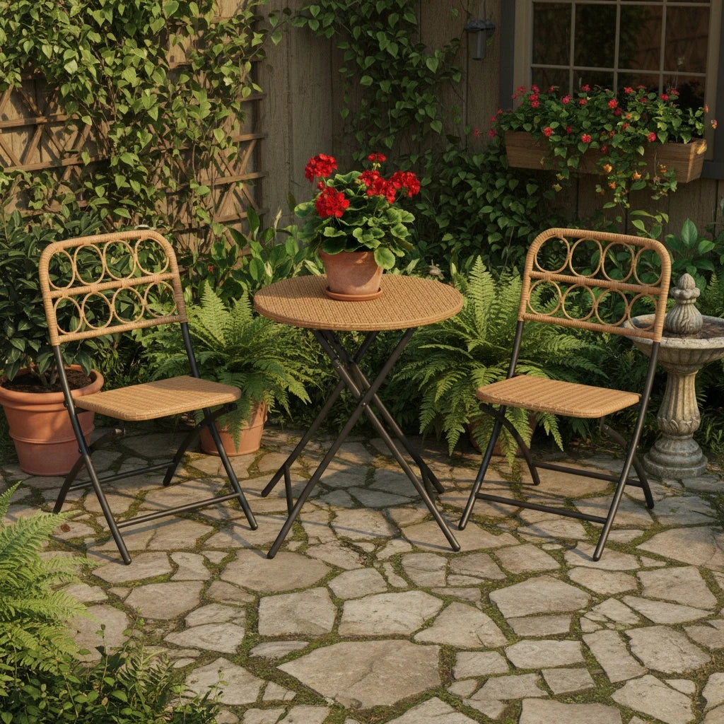 PIYRQ 3 Piece Folding Patio Bistro Set Outdoor Round Table And Chairs