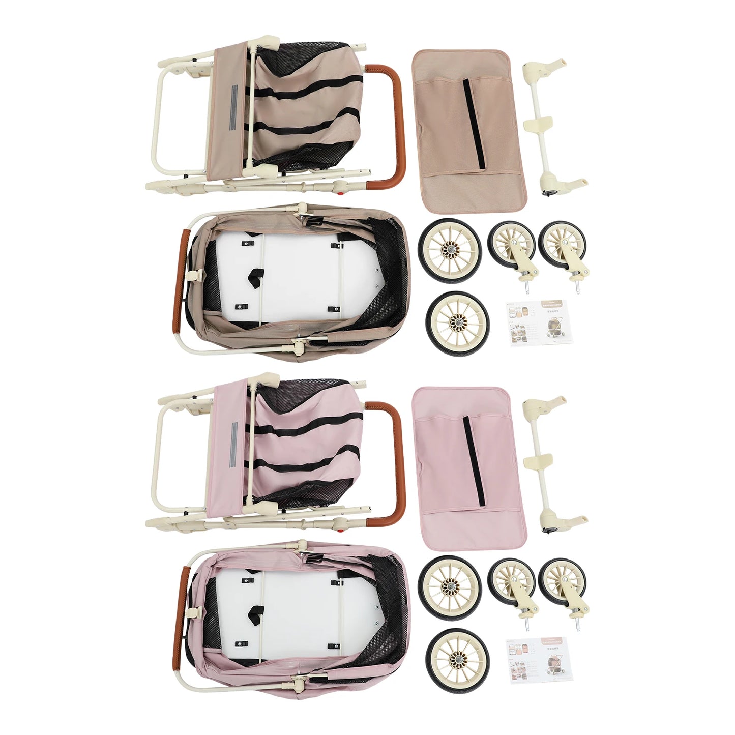 Foldable Double-Tier Pet Stroller With Removable Carrier