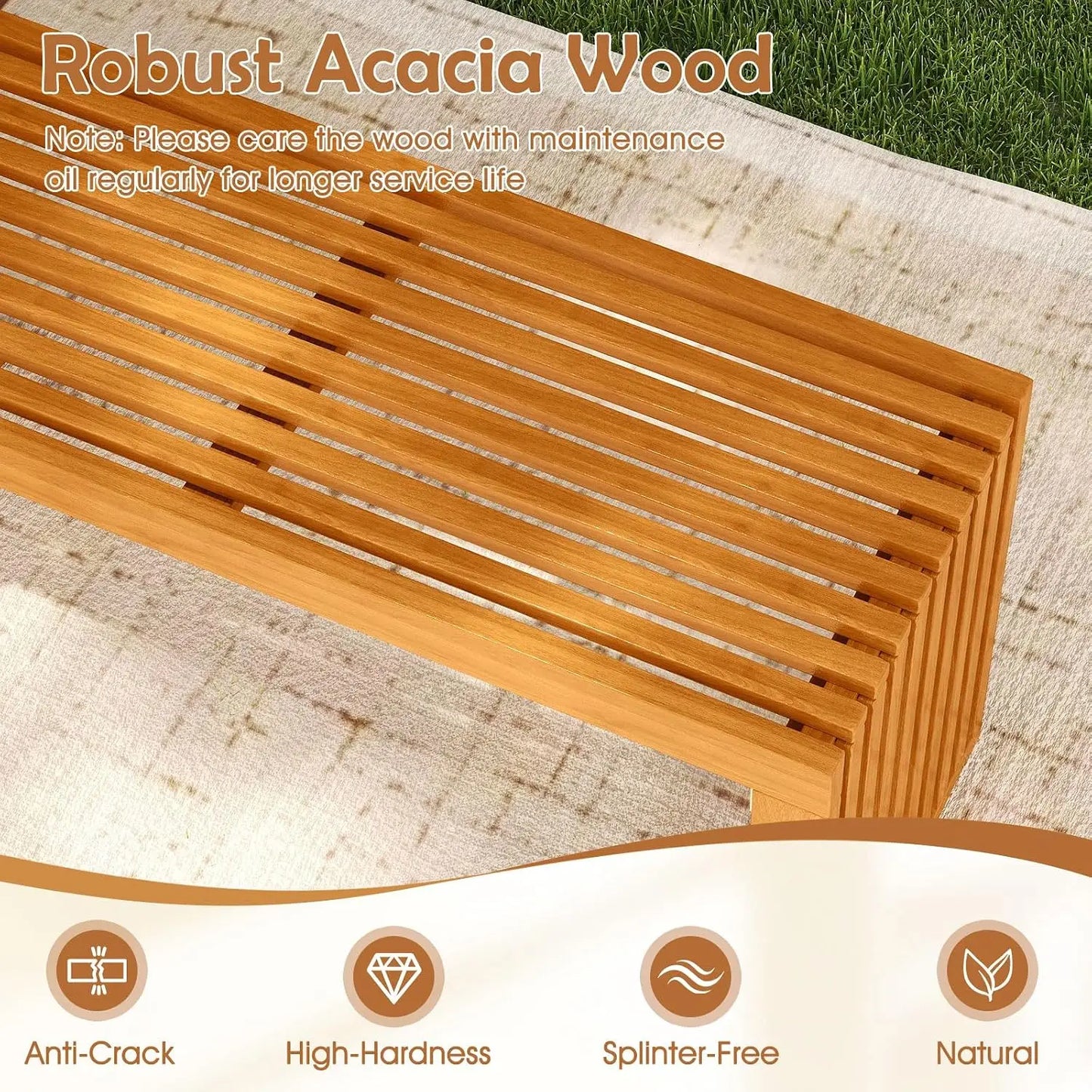Acacia Wood Patio Bench Outdoor Backless Seating For Two