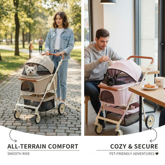 Foldable Double-Tier Pet Stroller With Removable Carrier