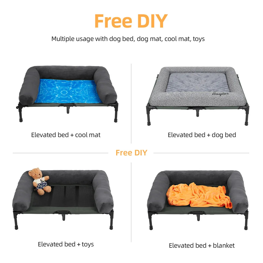 BORWART Outdoor Raised Dog Bed With Cooling Breathable Plush Mat
