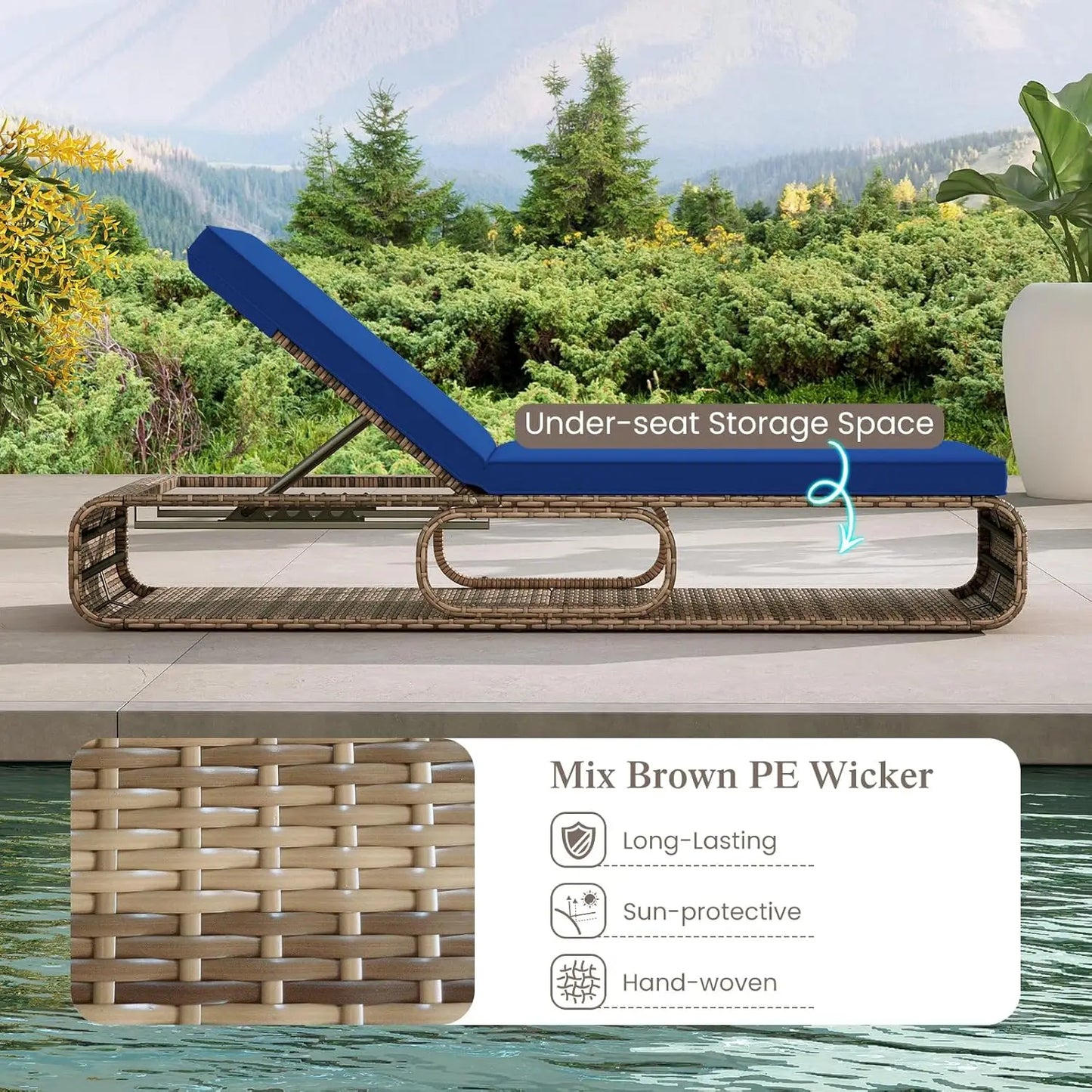 Outdoor PE Wicker Chaise Lounge Set With Adjustable Cushions