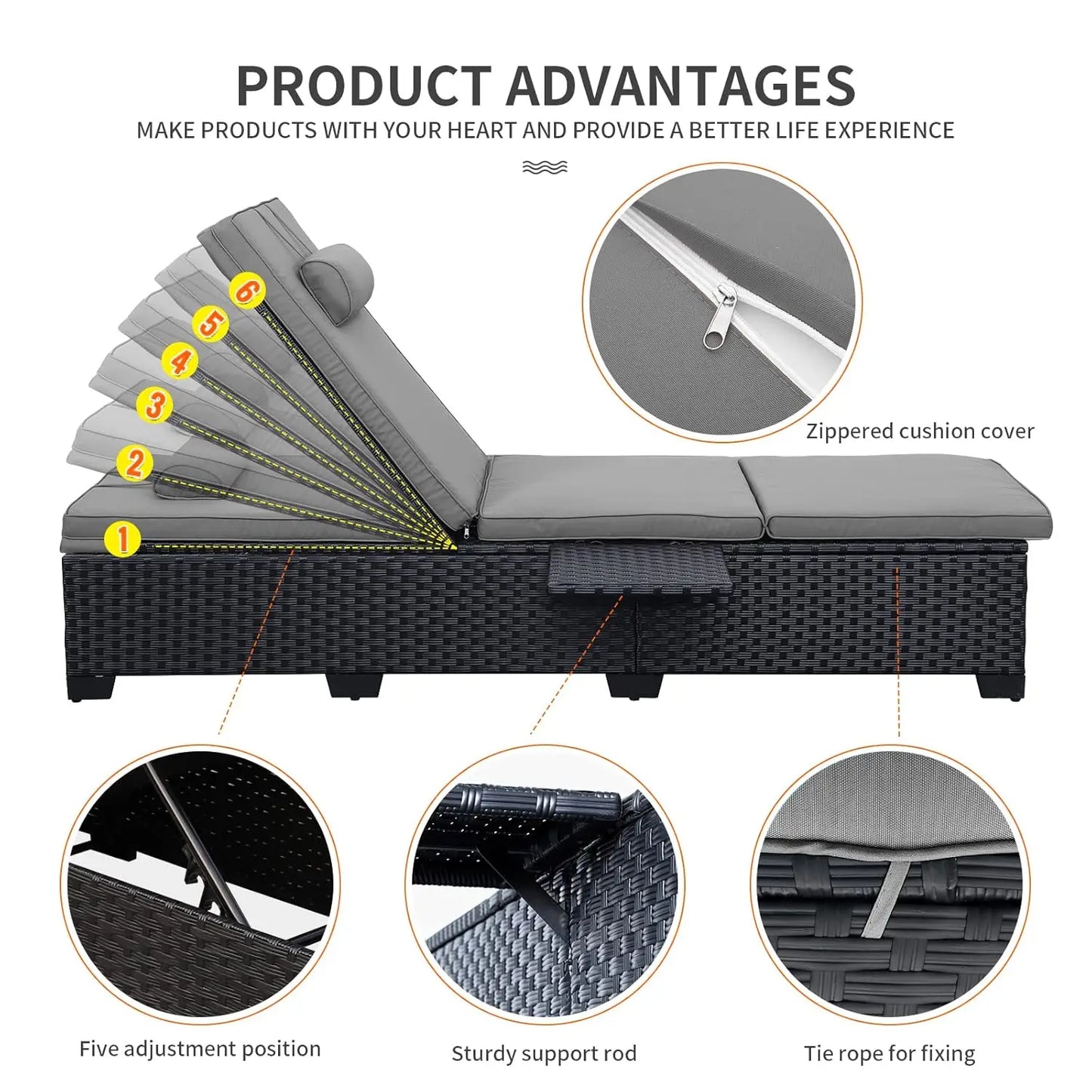 Adjustable Wicker Chaise Lounge Pair for Patio Cushions