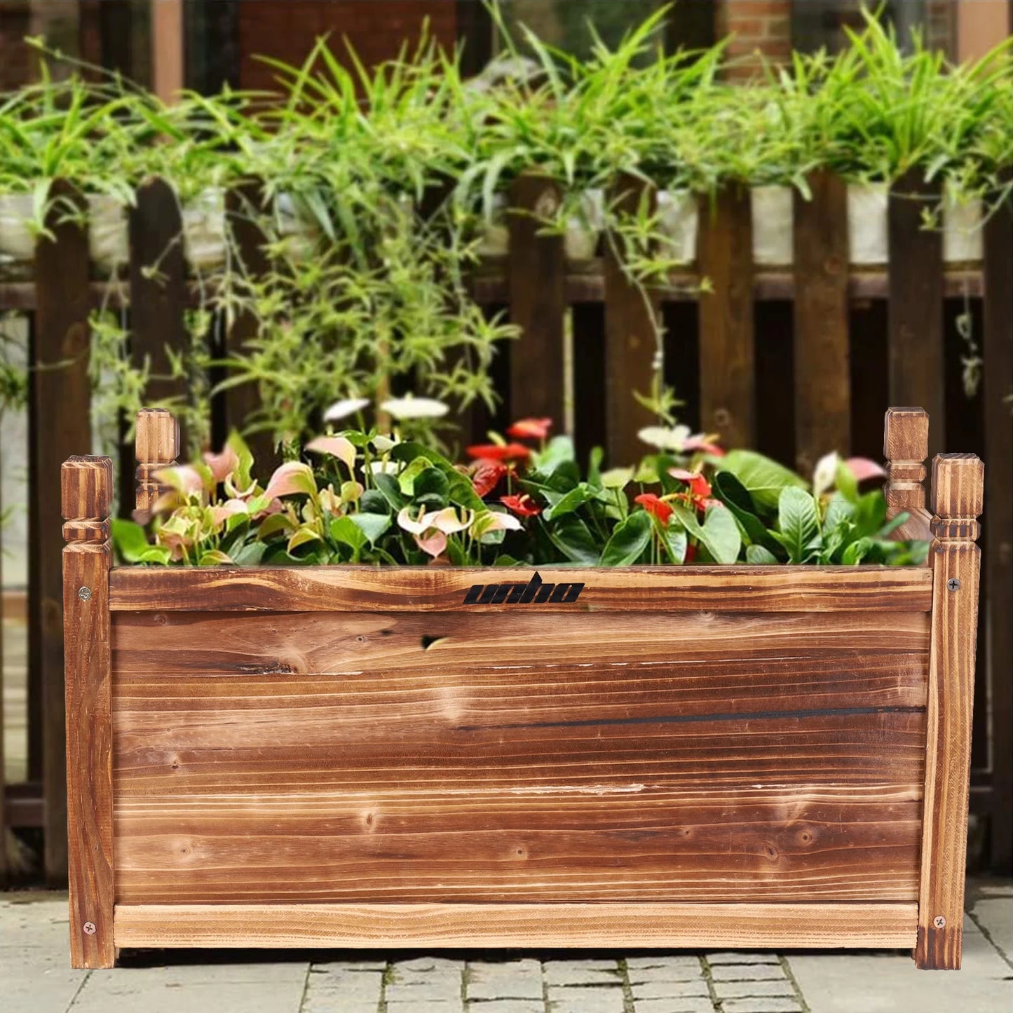 Outdoor Wood Planter Box Raised Garden Bed For Flowers Vegetables