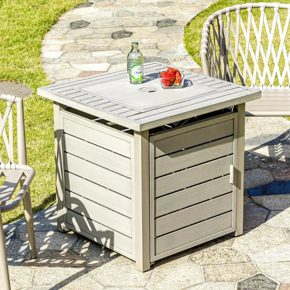 Sxyayi Propane Fire Pit Table With Lid And Lava Rock