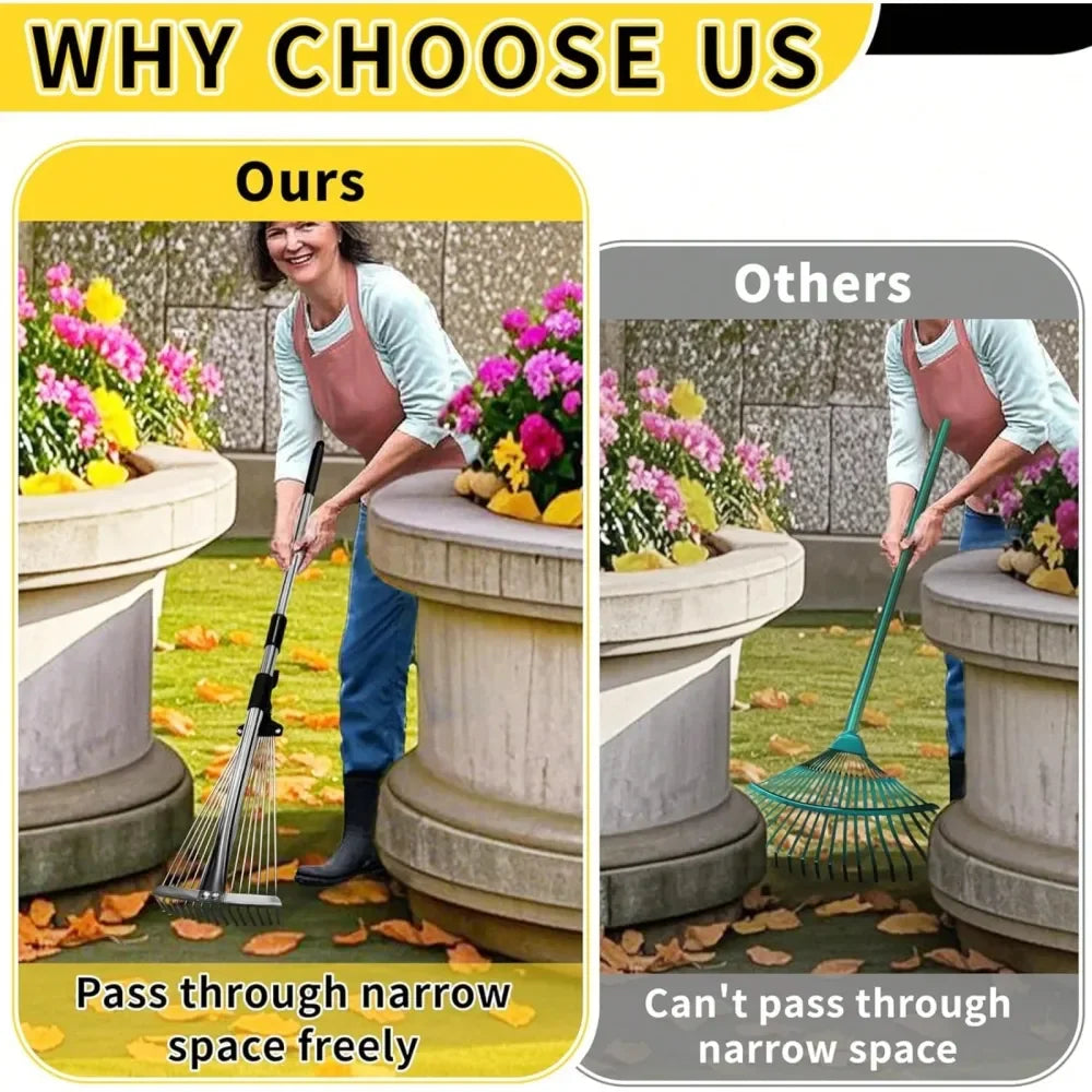 Duty Adjustable Garden Rake Expandable Leaf Rake For Lawns