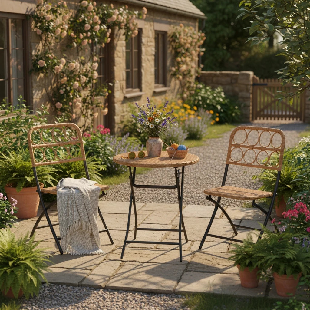 PIYRQ 3 Piece Folding Patio Bistro Set Outdoor Round Table And Chairs