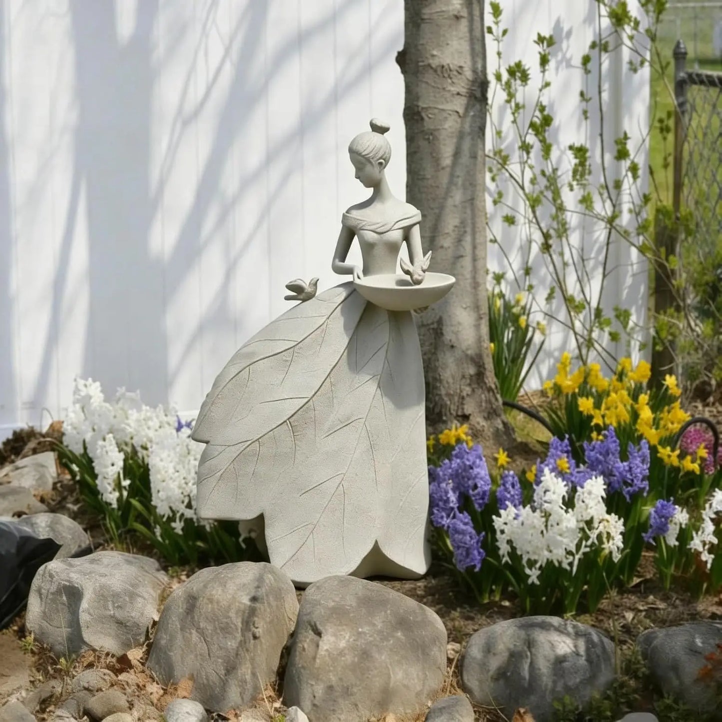 Fairy Garden Statue Bird Feeder And Bird Bath Outdoor Decor