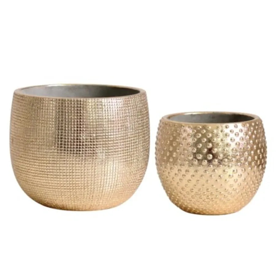 SHXI Bali Ceramic Gold Foil Plant Pot Set Indoors Outdoor