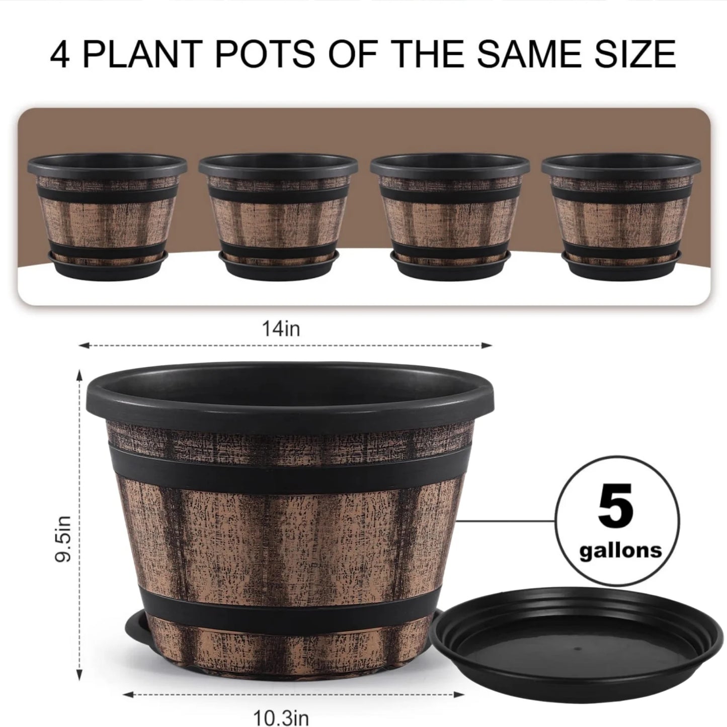 Whiskey Barrel Planter Pots Set of 4 Indoor Outdoor Use
