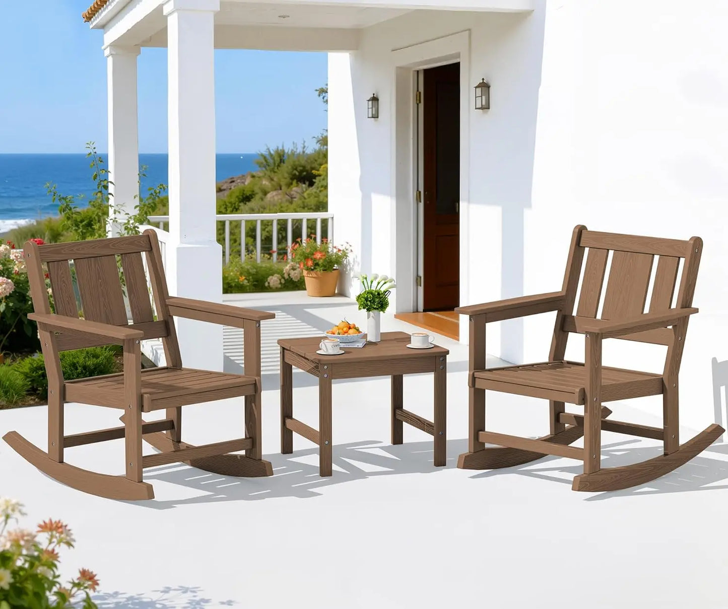 Outdoor Rocking Chair Set of 2 With Side Table Patio