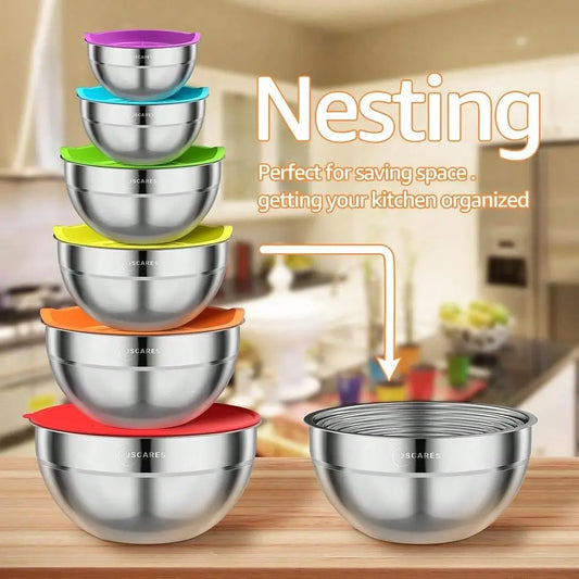Stainless Steel Mixing Bowls With Airtight Lids And Grater Attachments