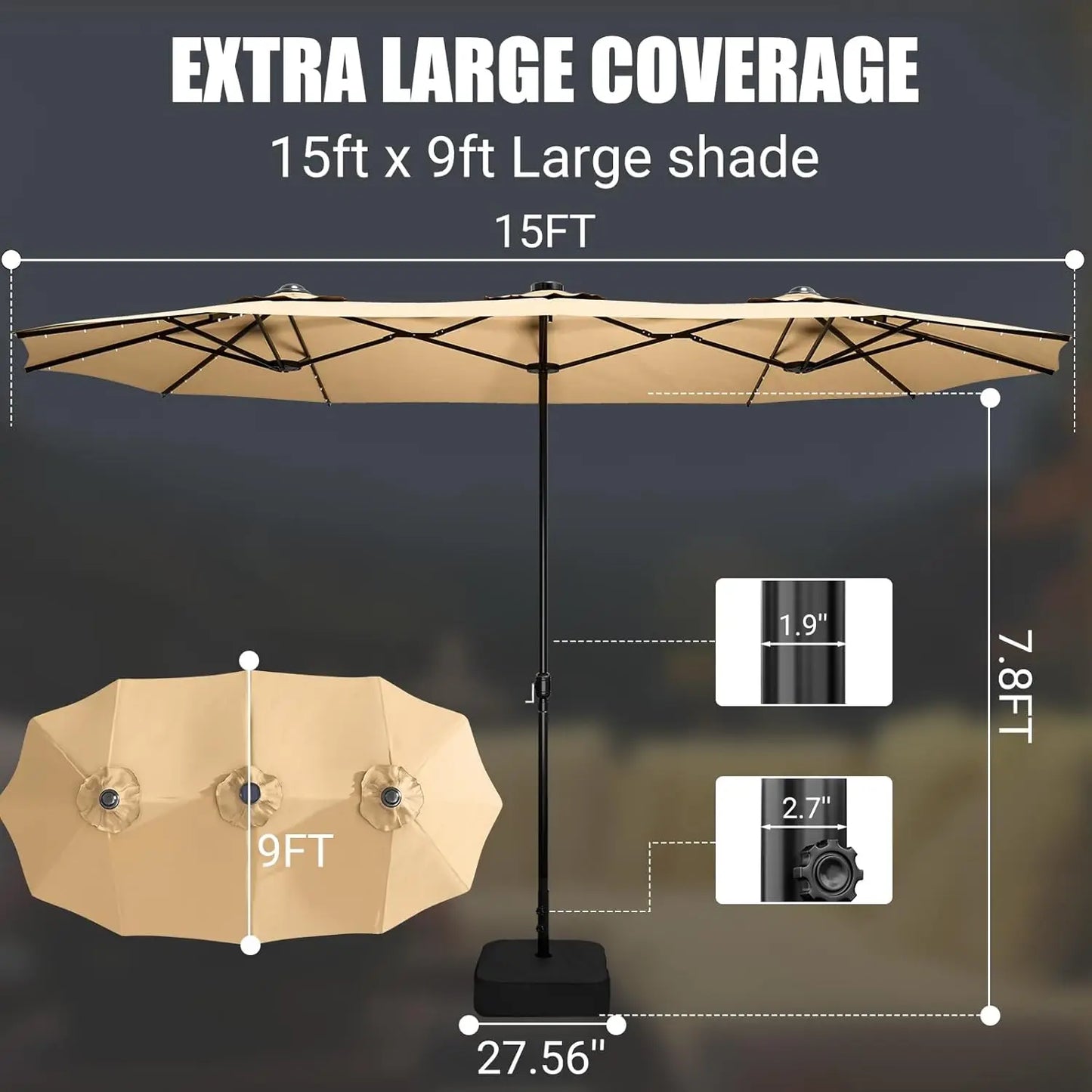 Double Sided Outdoor Patio Umbrella With Base Shade