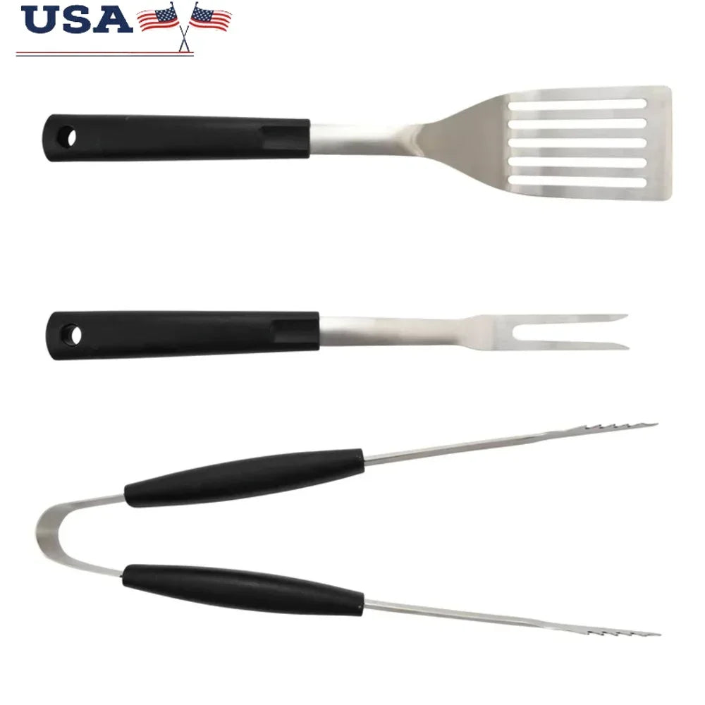 Stainless Steel BBQ Tool Set 3 Piece Fork Tongs Spatula