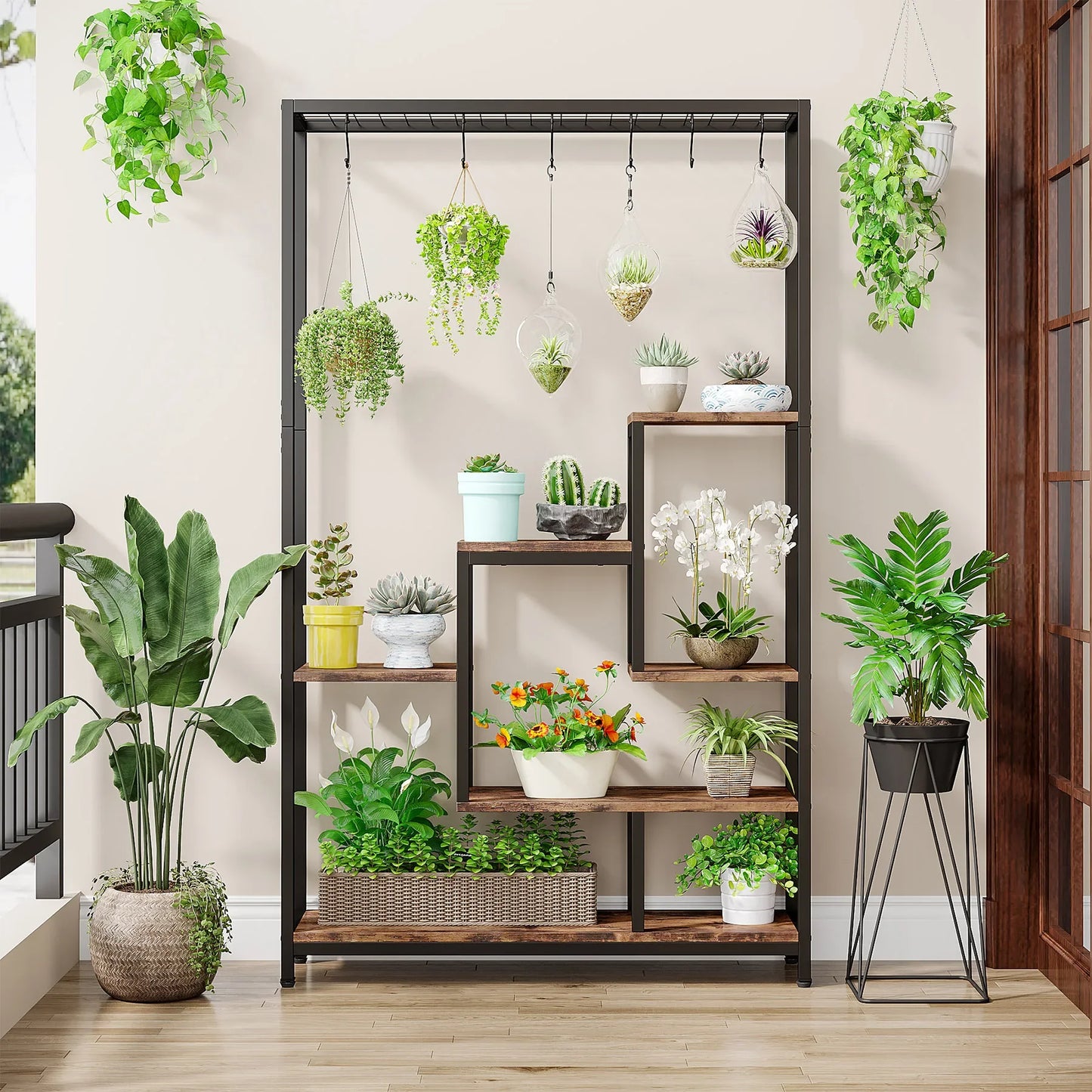 Tribesigns Five Tier Tall Indoor Plant Stand With Hanging Hooks