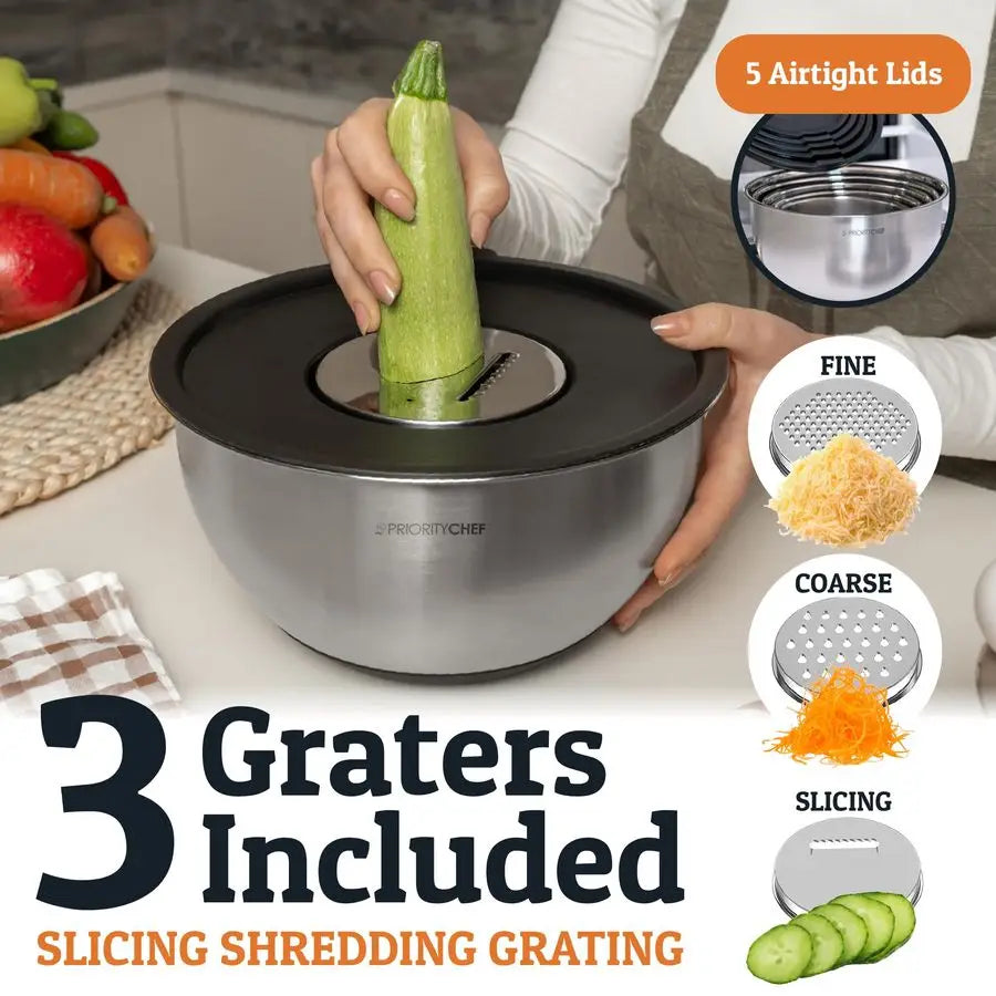 Stainless Steel Mixing Bowls With Lids Set Non Slip Base Grater Attachments