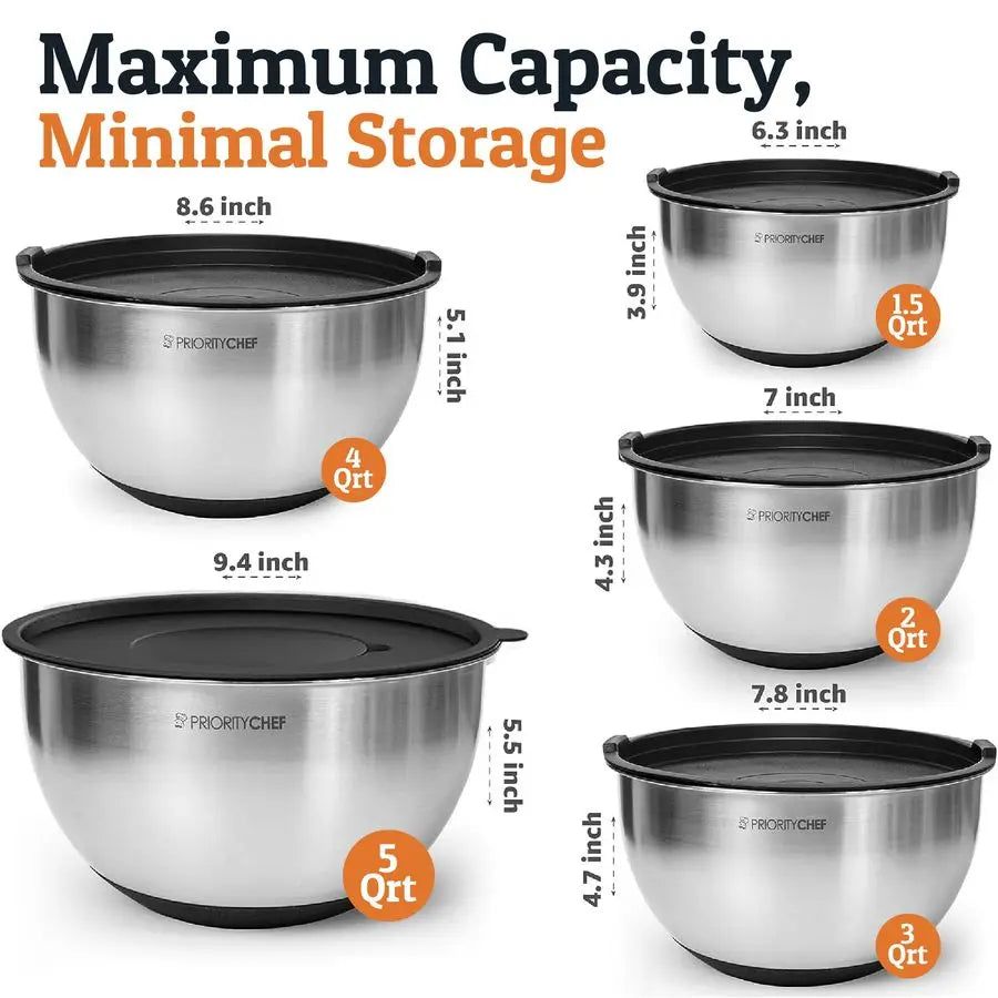 Stainless Steel Mixing Bowls With Lids Set Non Slip Base Grater Attachments