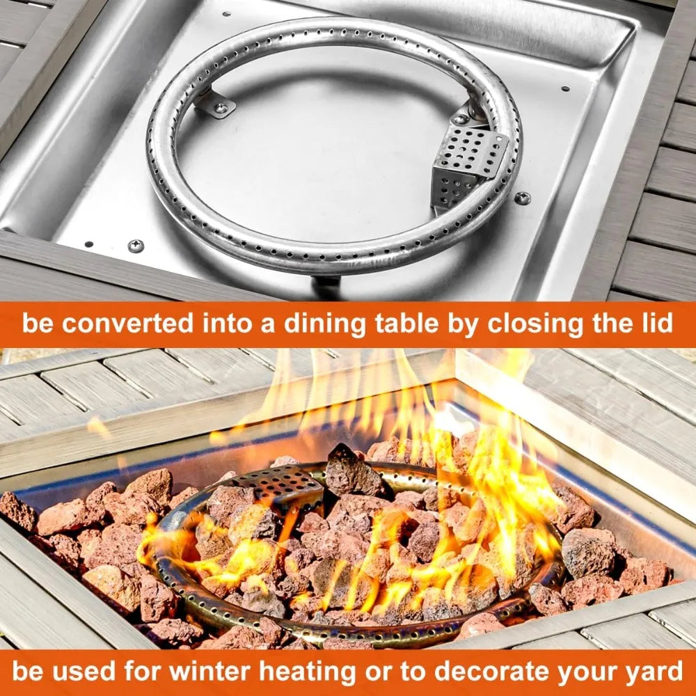 Sxyayi Propane Fire Pit Table With Lid And Lava Rock