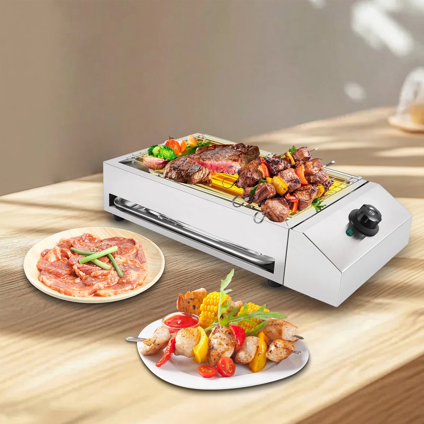 1800W 110V Electric BBQ Grill Tabletop Smokeless