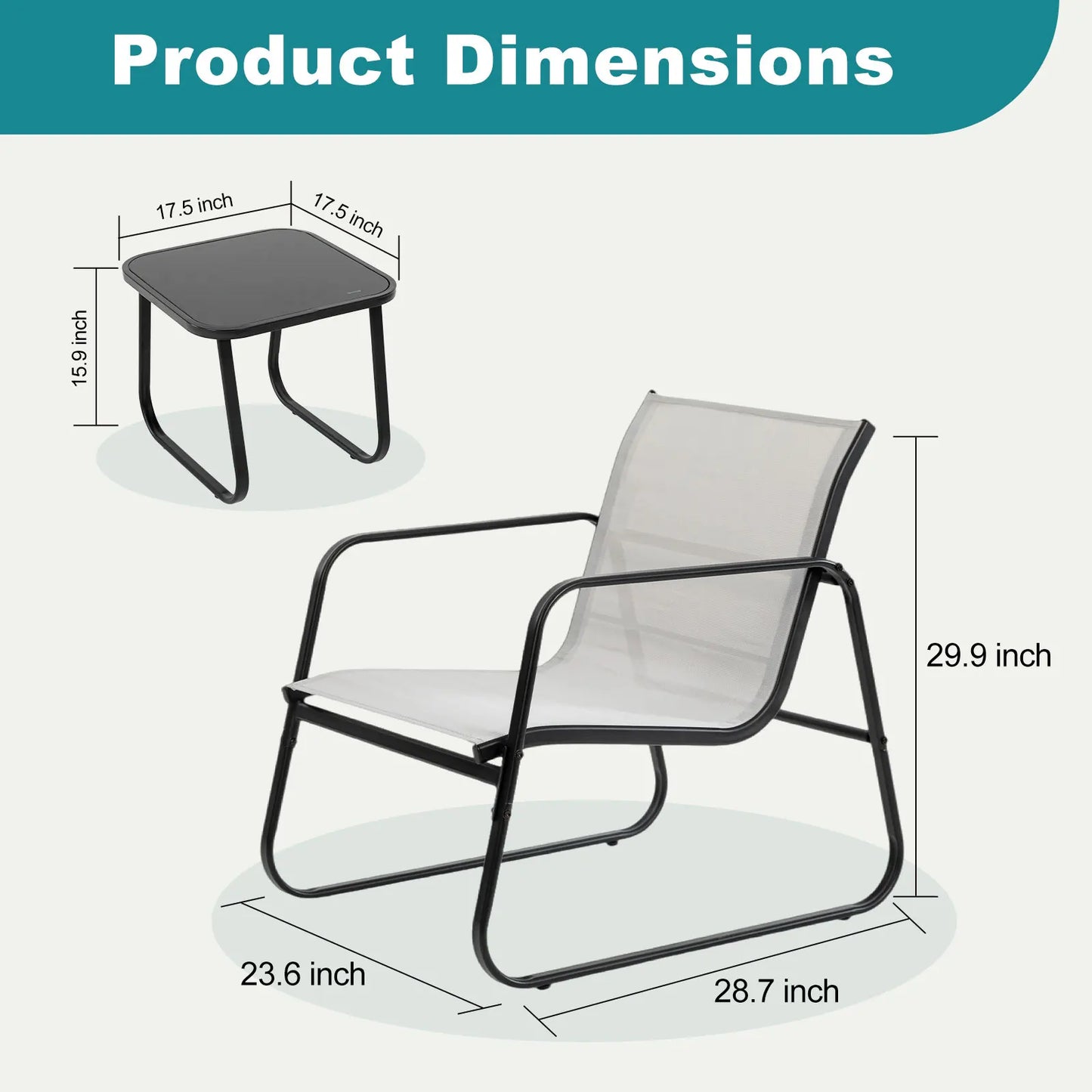 JHK Patio Furniture 3 Piece Set With Table Metal Frame