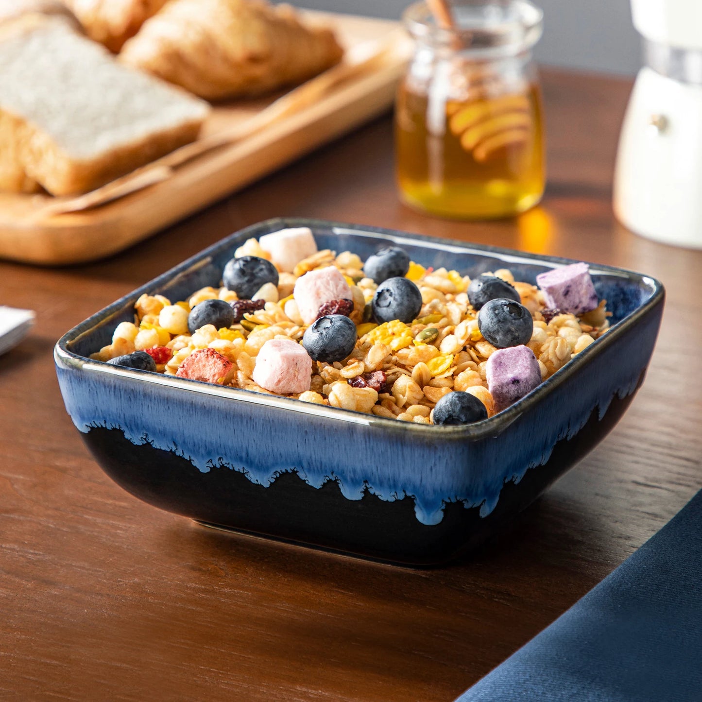 MALACASA Ceramic Dinner Set Square Reactive Glaze Dinnerware