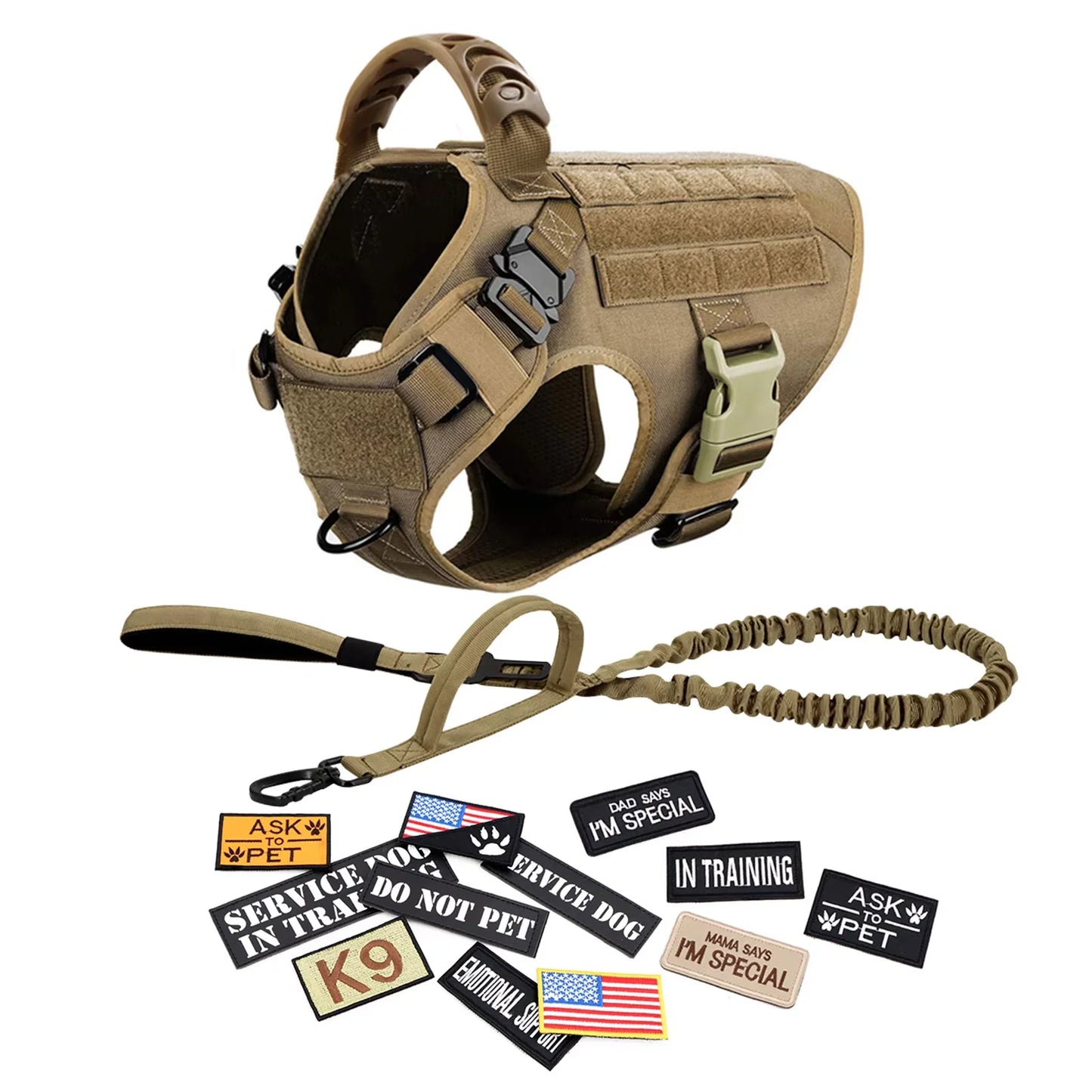 Military Large Dog Harness Vest Set With Patches For Malinois