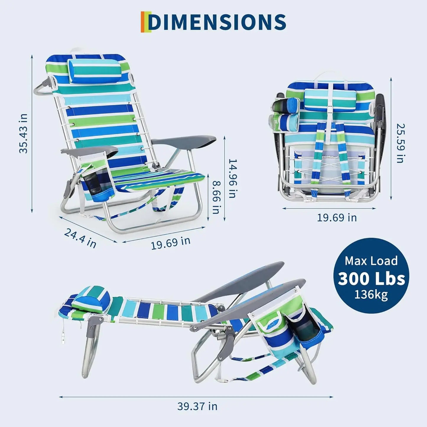 TWISTER.CK Portable Backpack Beach Chair With 5 Reclining Positions