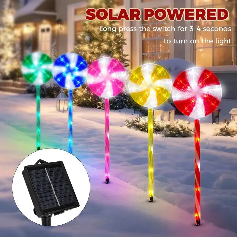 Solar Christmas Pathway Lights Candy Cane Lollipops