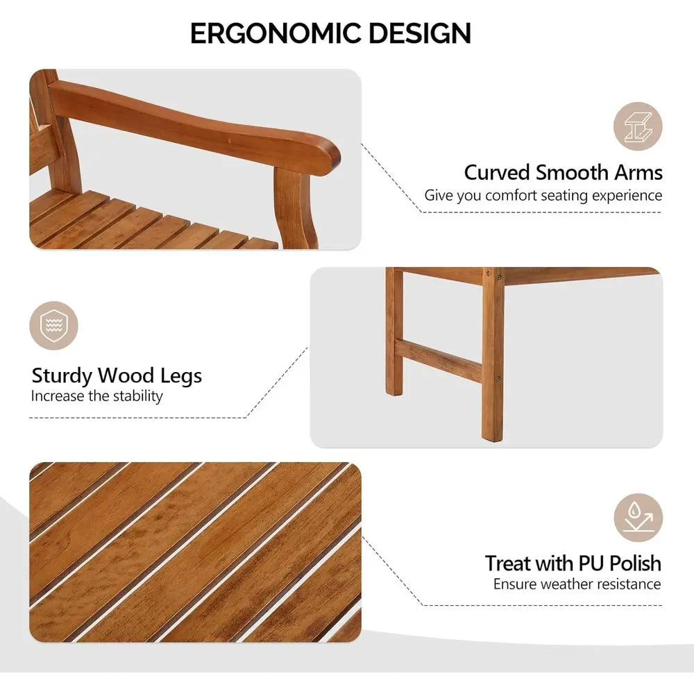 Outdoor Wood Bench Weather Resistant Garden Patio With Backrest