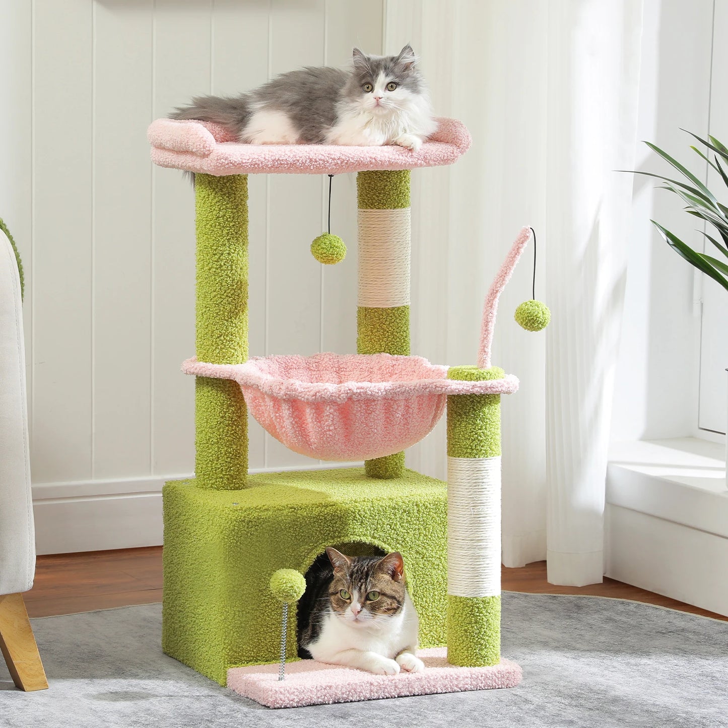 PEQULTI 4-In-1 Cactus Cat Tree For Indoor Cats With Condo