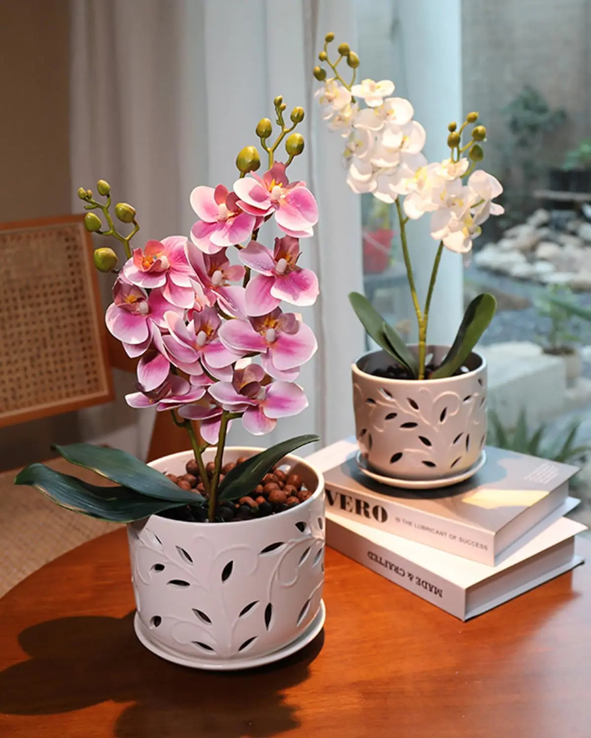 Ceramic Orchid Pot With Drainage Holes And Tray Indoor Outdoor