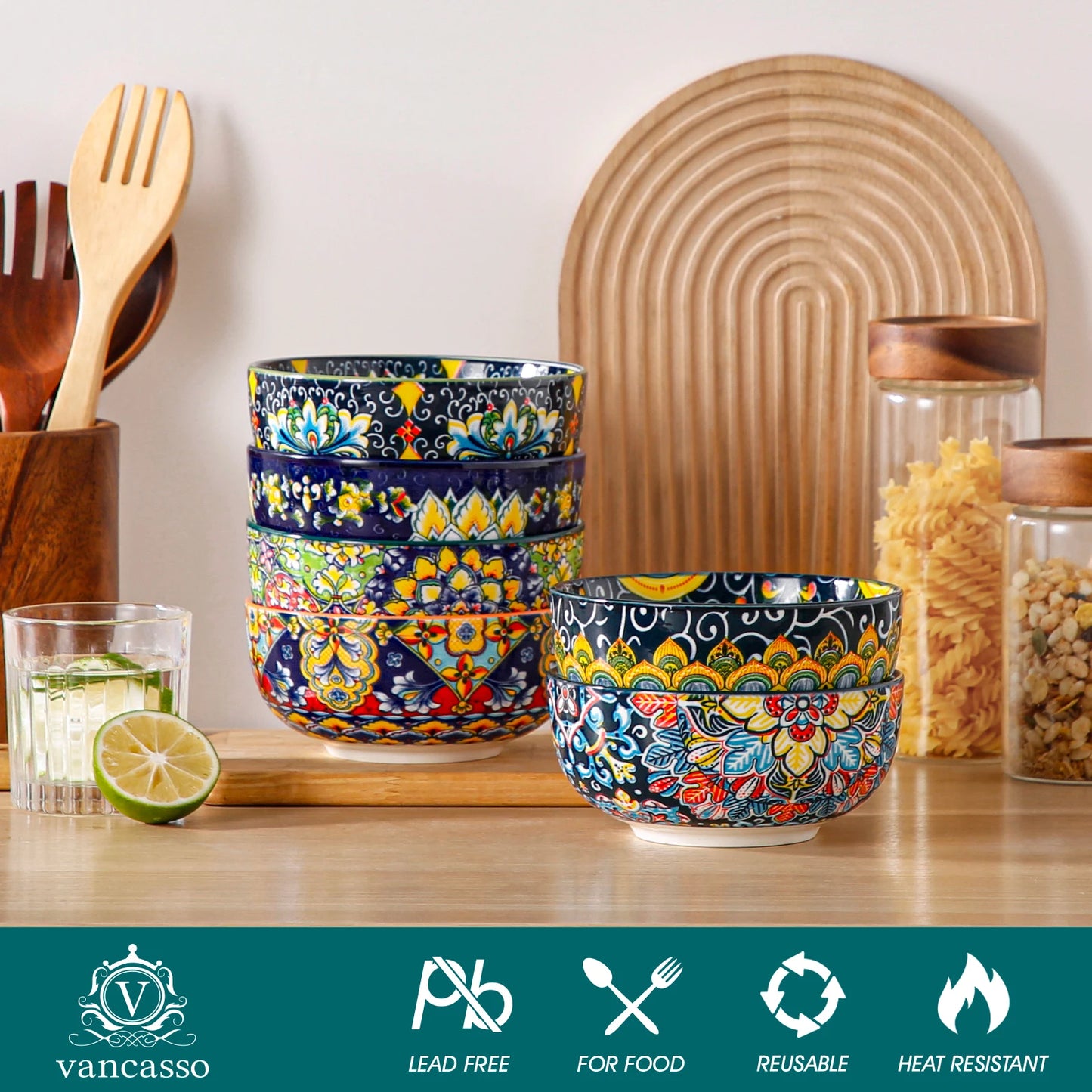 MALACASA Ceramic Cereal Bowls Set For Salad Pasta Oatmeal