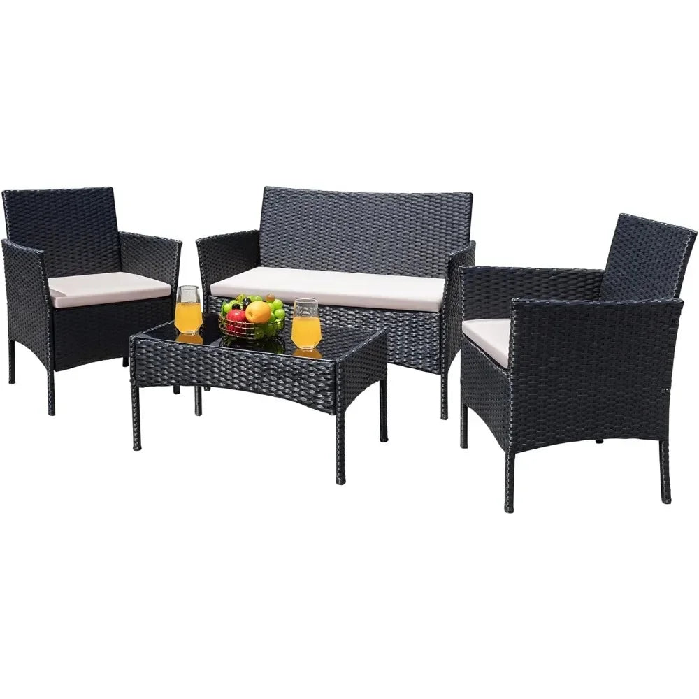 Outdoor 4-Piece Wicker Rattan Patio Conversation Set