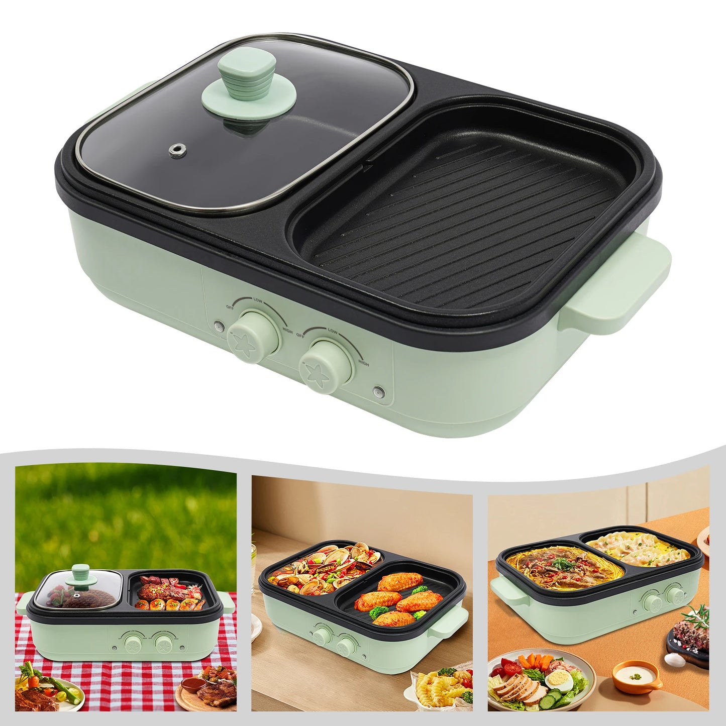 2-In-1 Hot Pot And Grill With Dual Heating Zones For Families