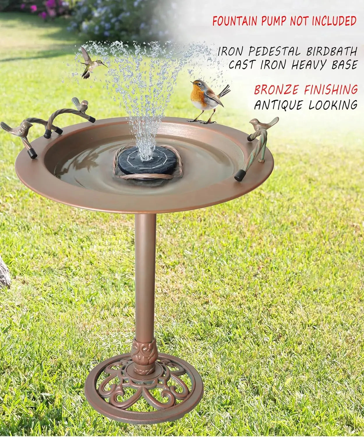Iron Birdbath Outdoor Water Feature With Bird Feeder
