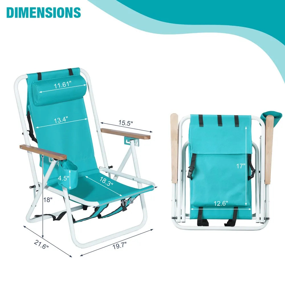Two-Piece Folding Beach Chair Portable With Cup Holder For Travel