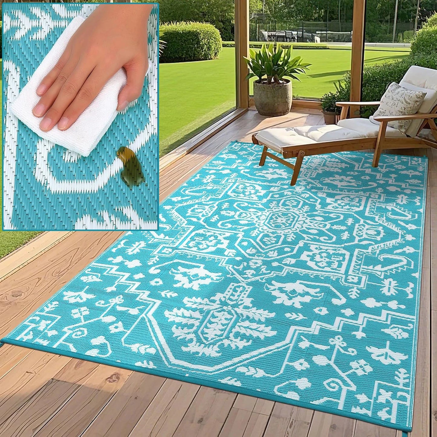 TWISTER.CK Waterproof Outdoor Rug Stain-Resistant Patio Mat
