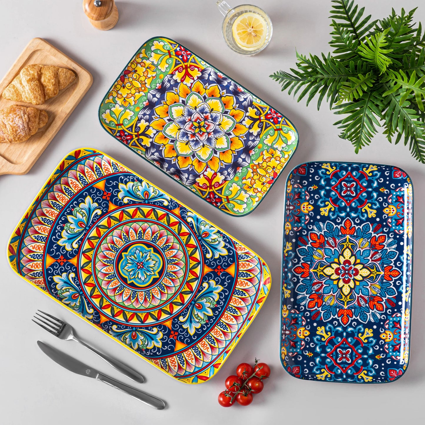 MALACASA Ceramic Rectangular Plates Set For Salad Dessert Oven Safe