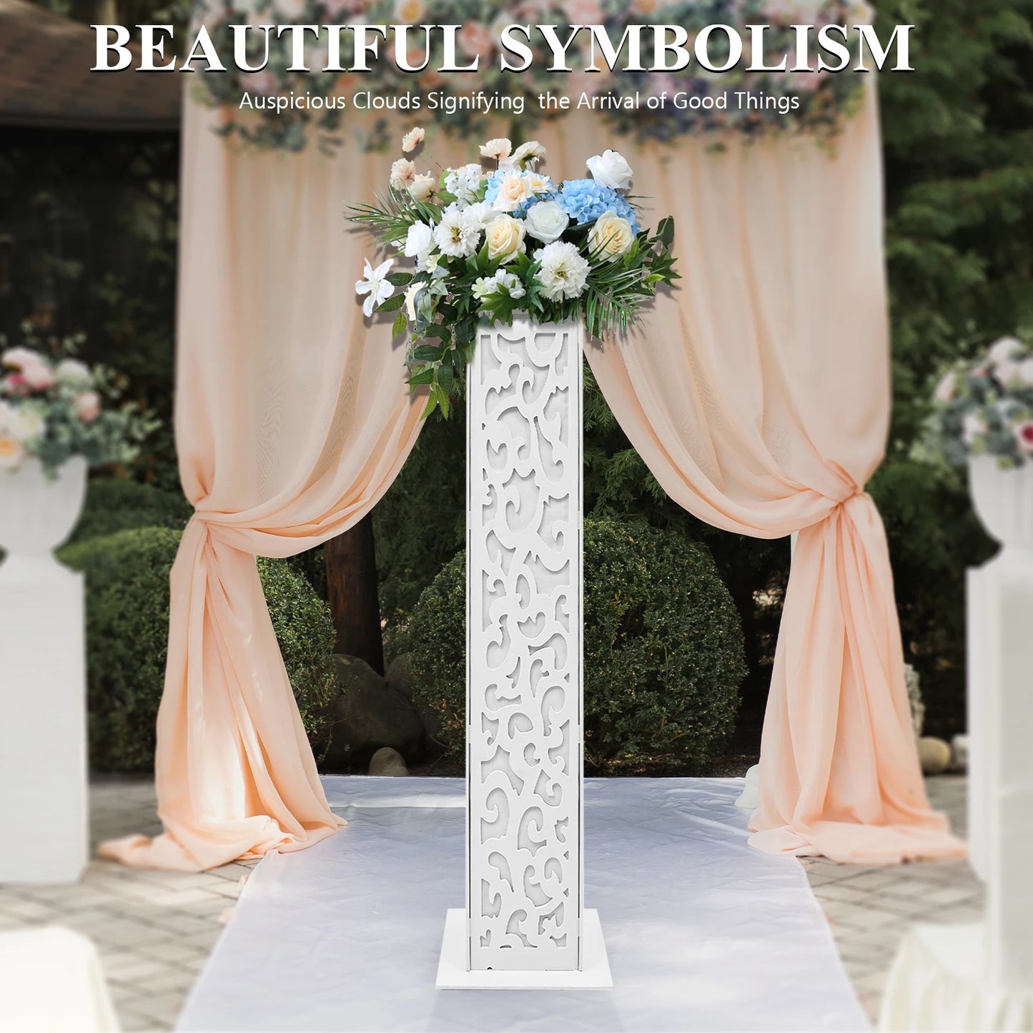Wedding Flower Columns PVC With LED Cloud Pattern Outdoor Decor