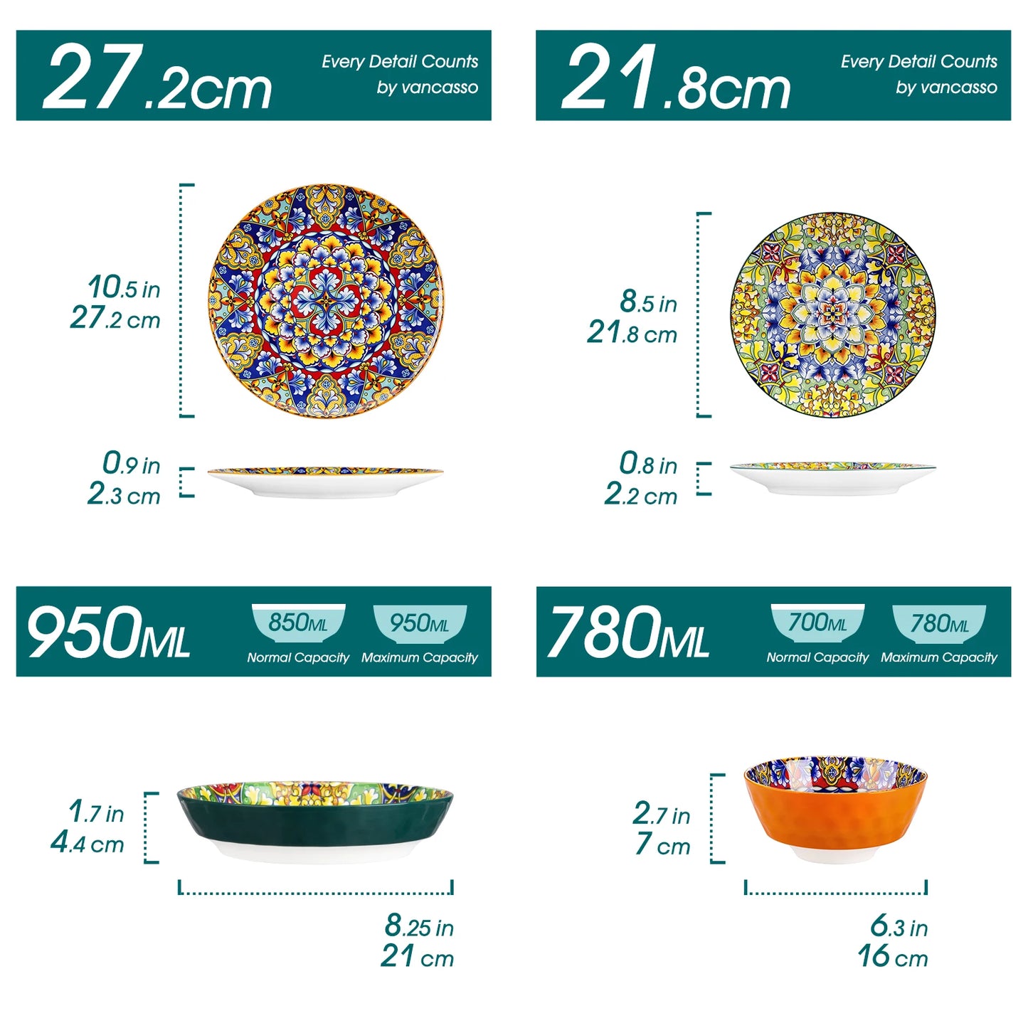 MALACASA Ceramic Dinnerware Set Bohemian Style For 6