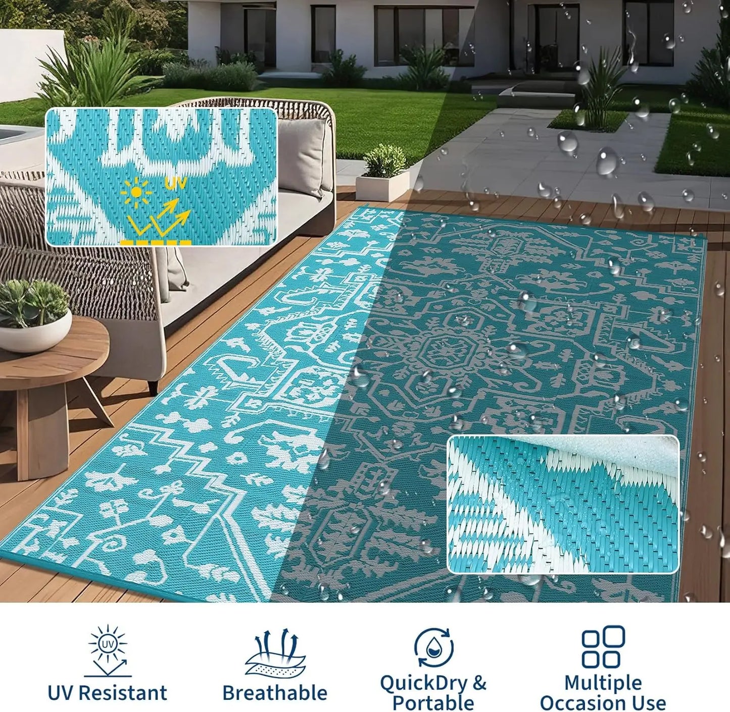 TWISTER.CK Waterproof Outdoor Rug Stain-Resistant Patio Mat