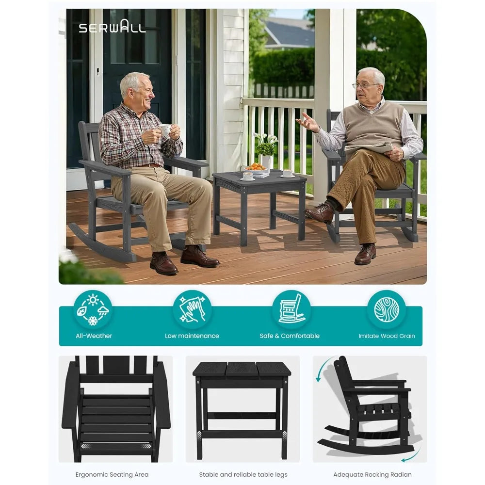 Outdoor Rocking Chair Set of 2 With Side Table Patio