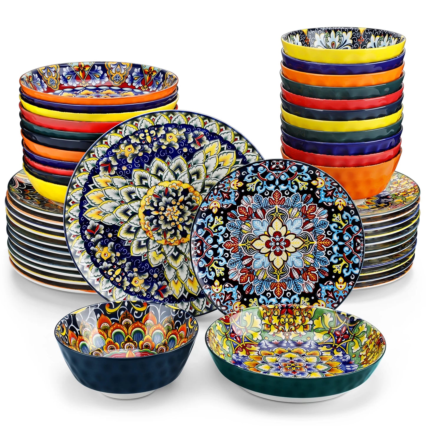 MALACASA Ceramic Dinnerware Set Bohemian Style For 6