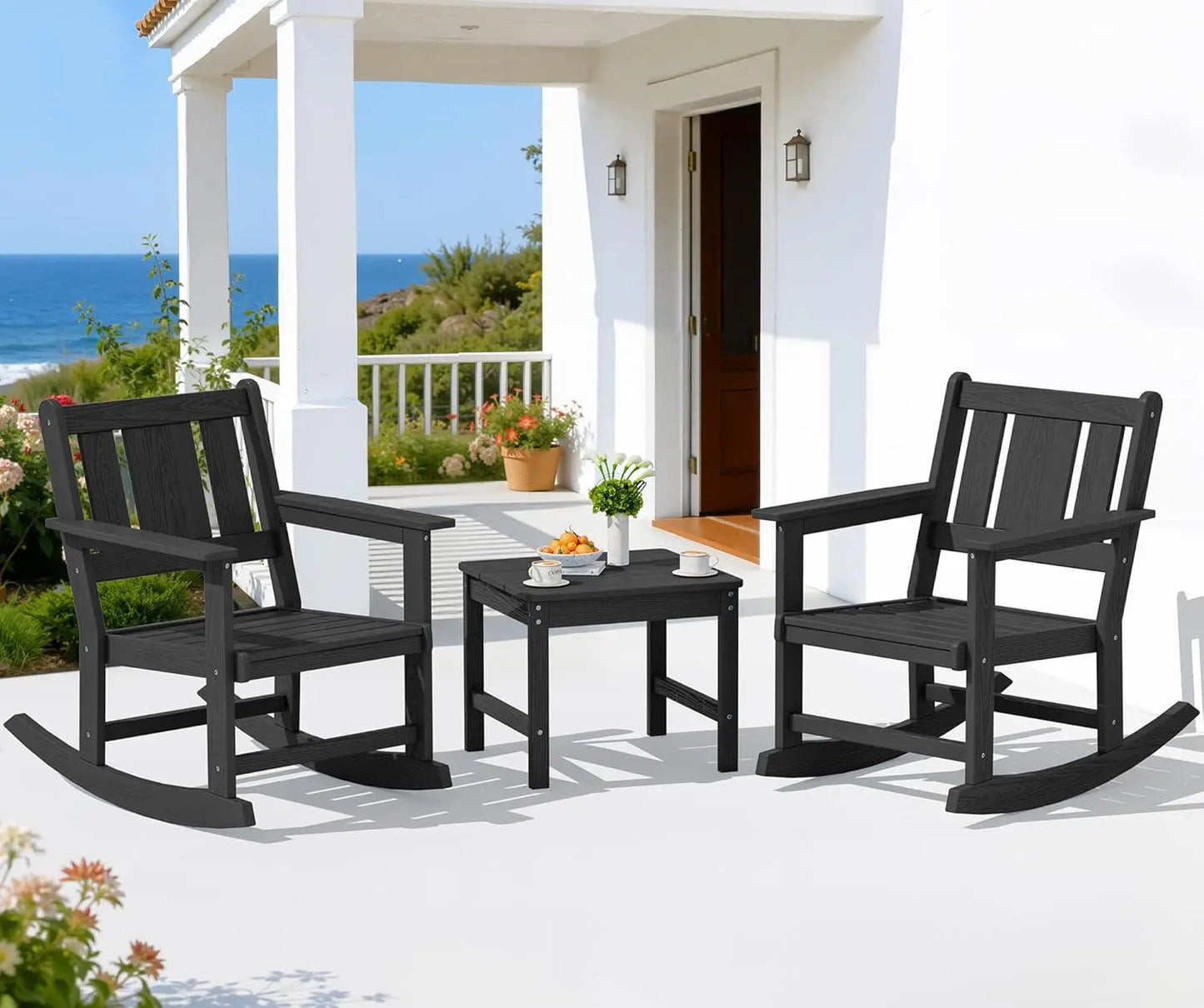 Outdoor Rocking Chair Set of 2 With Side Table Patio