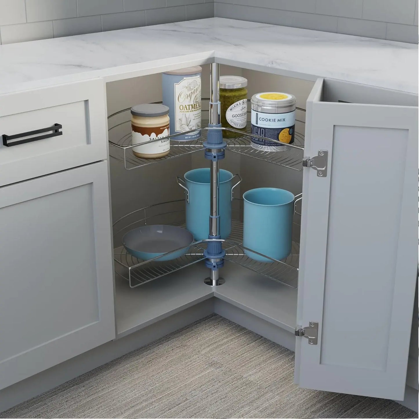 Base Corner Cabinet Lazy Susan Organizer Kidney Shaped Shelves