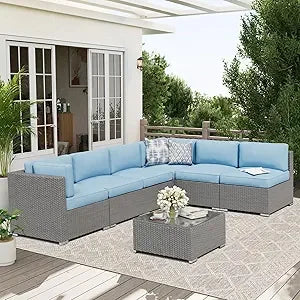 7 Piece Outdoor Patio Furniture Set With Glass Top Table