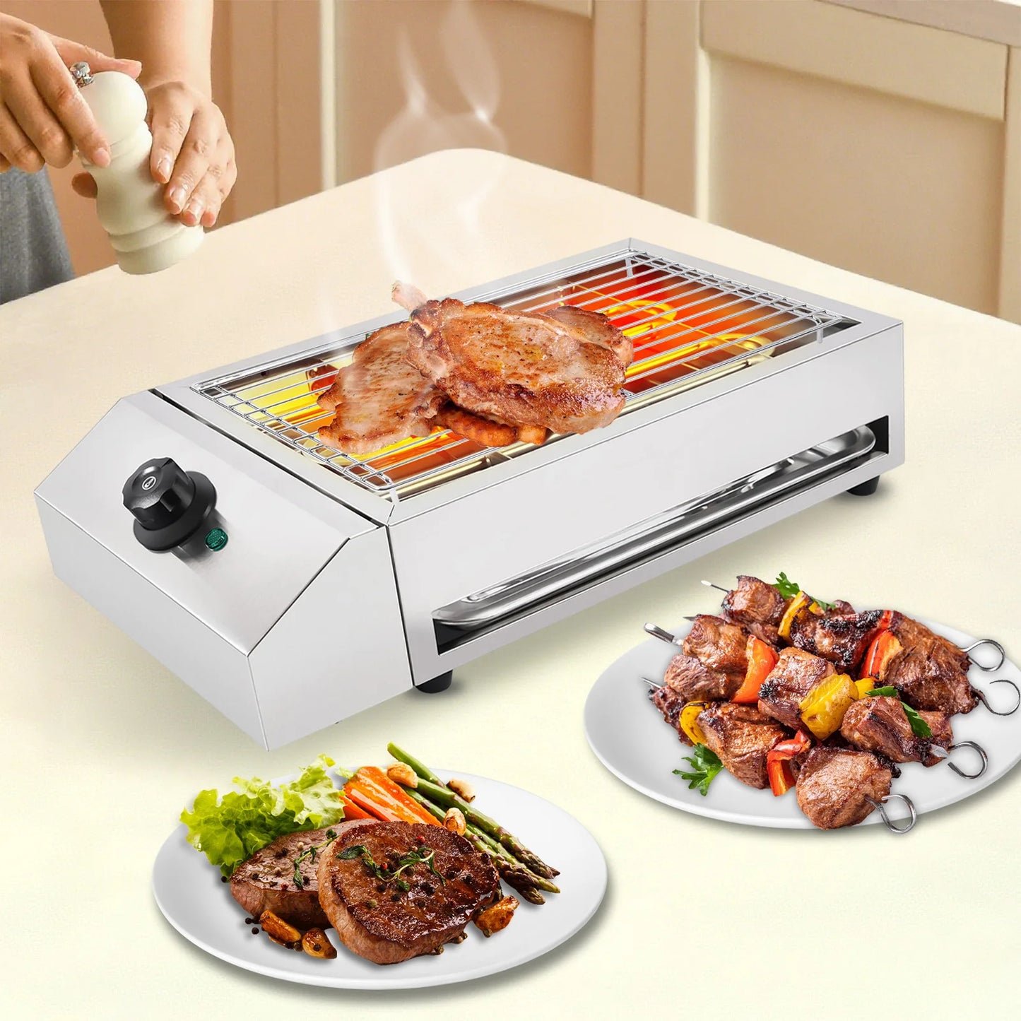 1800W 110V Electric BBQ Grill Tabletop Smokeless
