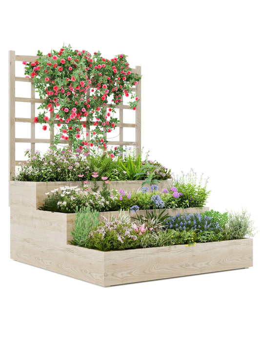 HiMISS 3-Tier Elevated Garden Bed with Trellis