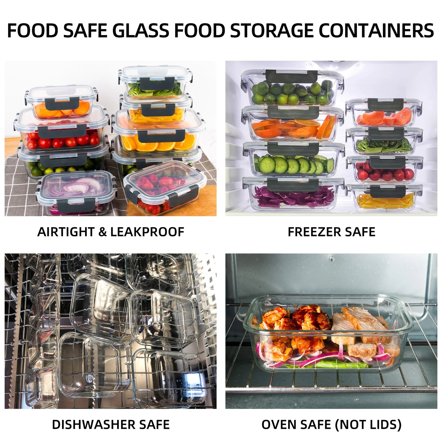 Glass Food Storage Set With Leakproof Lock Lids BPA Free