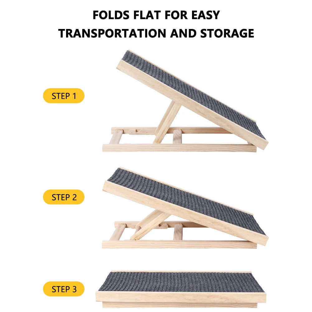 HiMISS Wooden Dog Ramp Adjustable Folding Portable Anti Skid